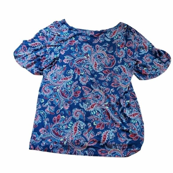 Loft Blue Paisley Bell Sleeve T-Shirt - Picture 2 of 5